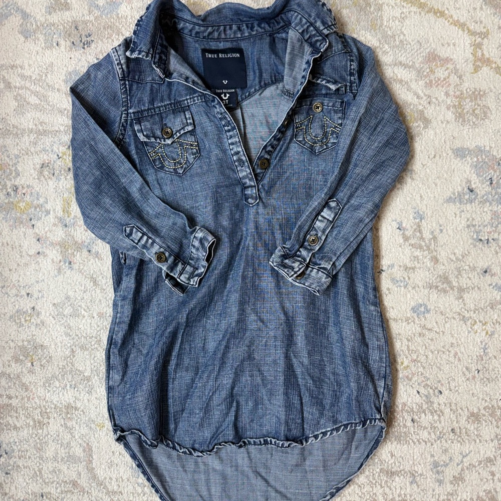 True Religion Kids Button Down Denim Dress - Blue